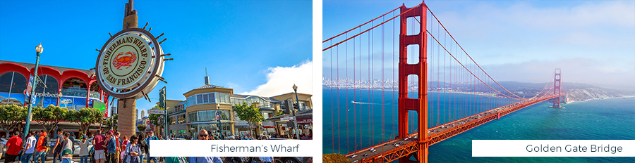 San Francisco Fisherman's Wharf and Golden Gate Bridge
